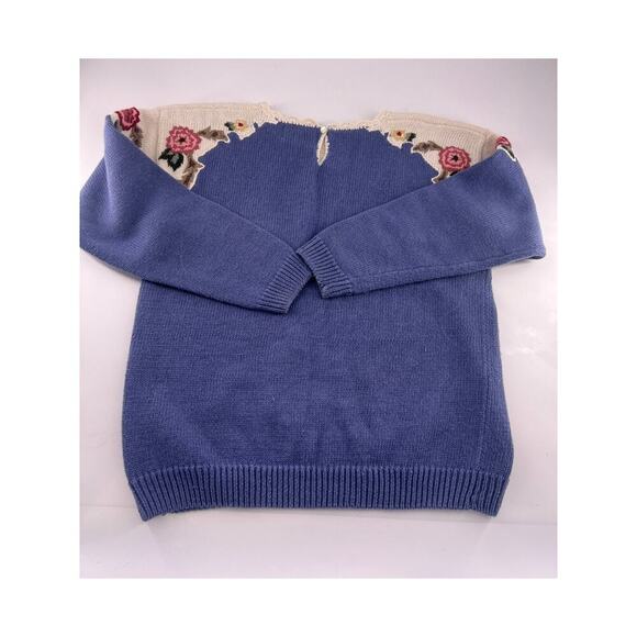 Vintage Ninon de Lenclos Sweater Women Small Light Blue Embroidery Floral Granny - Picture 7 of 9